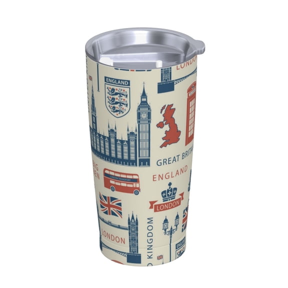UK London British England Stainless Steel Tumbler with Lid and Straw 20oz Vacuum Insulated Travel Mug for Hot & Cold Drinks Coffee Wine Water Cup