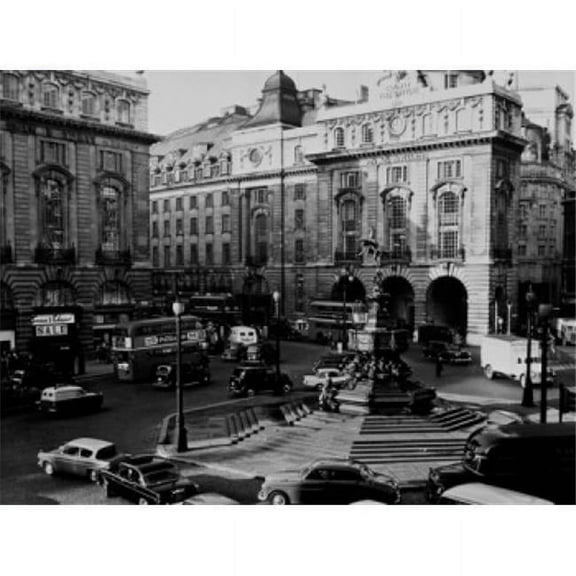 UK London Piccadilly Circus High Angle View on Traffic & Eros Fountain Poster Print - 18 x 24 in.