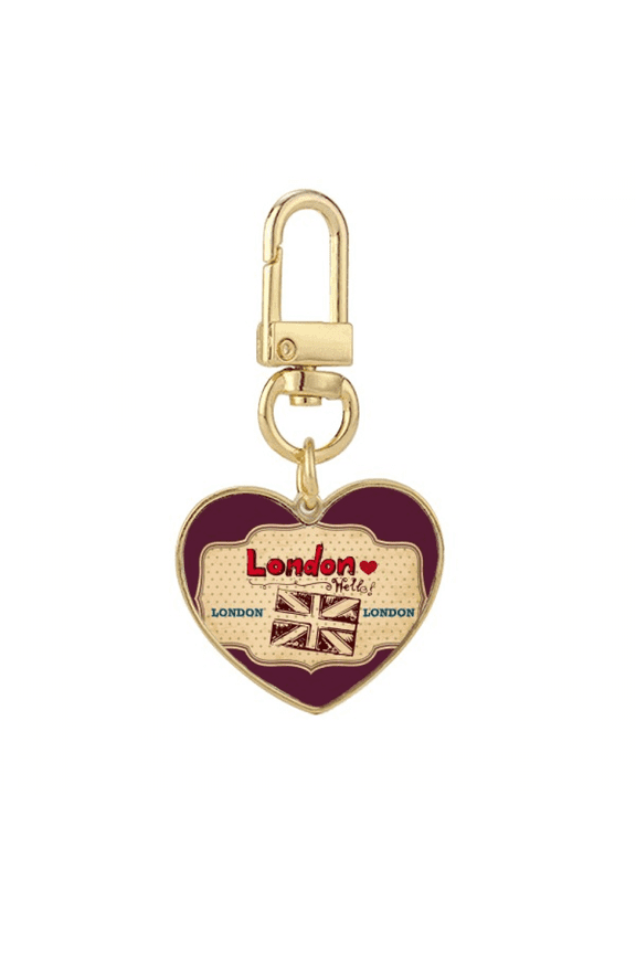 UK London Union Jack Stamp Gold Heart Keychain Metal Keyring Holder
