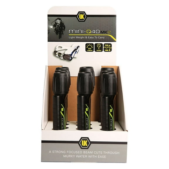 UK Mini Q40 MK2 Dive Light, 9-Pack Counter Display