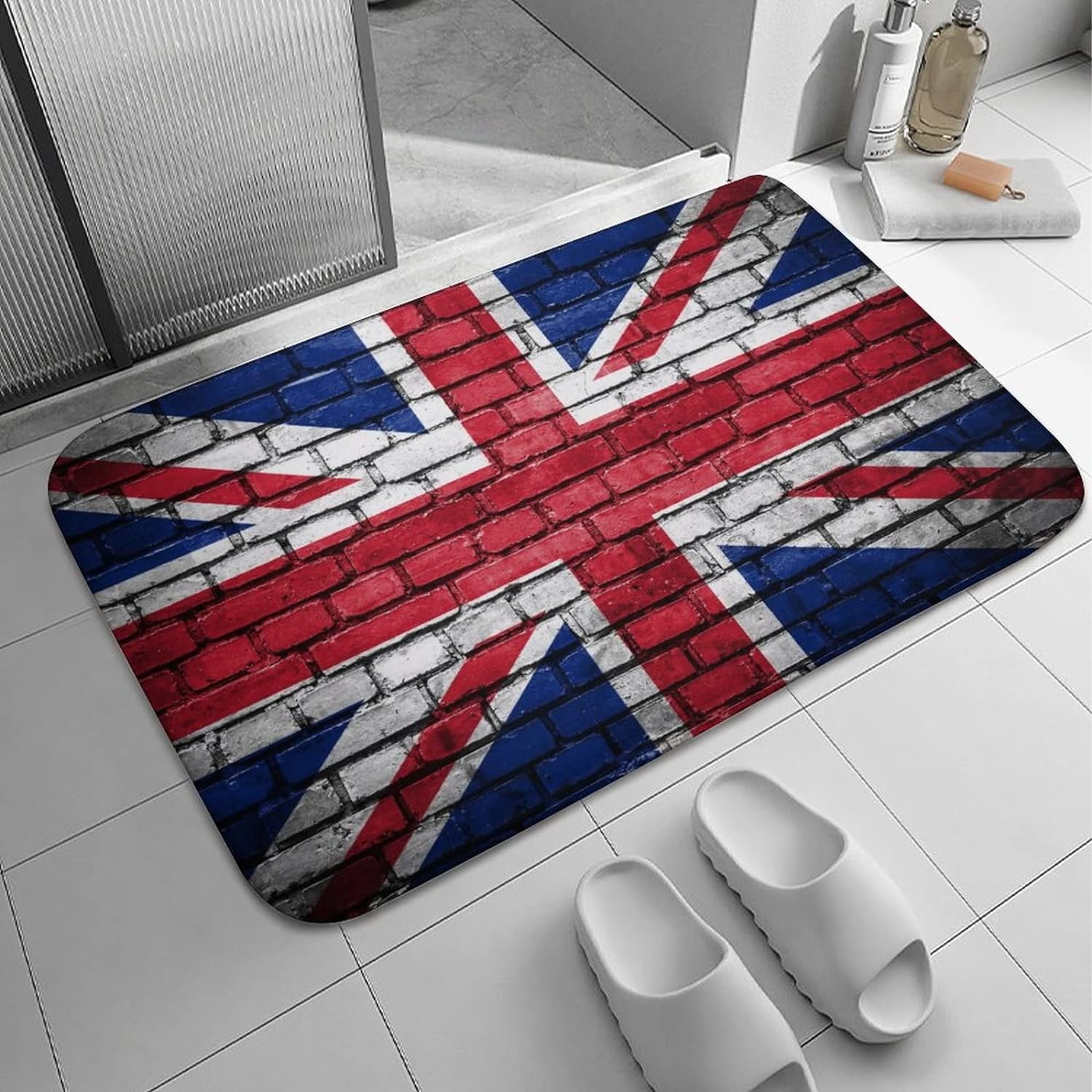 UK National Flag Bricks Bath Rugs Absorbent Non Slip Door Mats Soft