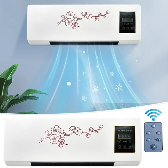 UK Plug Portable Wall Mounted Air Conditioner with Bi Mode Cooling and Heating, Wintersweet Decorative Design for Home Living Room, Quiet Energy Efficient AC Unit