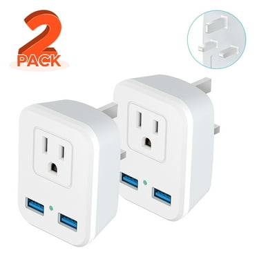 UK Power Adapter Travel Plug Converter, AC Outlet Dual USB Port Universal Wall Charger (Type G) for US to British Dubai Malaysia Hong Kong and More (2Pack)