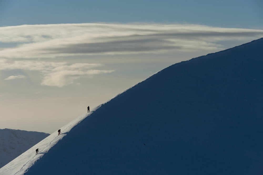 UK Scotland Walkers climbing snowy ridge of Sgorr Dhearg in winter near Glen Coe (Glencoe) Highlands Canvas Art - Ian Cumming Design Pics (19 x 12)