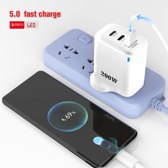 UK Standard 1U+4C Multi Port Fast Charging Block, PD QC Quick Charge Power Adapter, Universal High Speed Charger for Phones Tablets Laptops All Mobile Devices