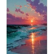 UK Sunset Beach Canvas Print, Modern Coastal Sunrise Art, Bright Landscape Wall Decor for Living Room