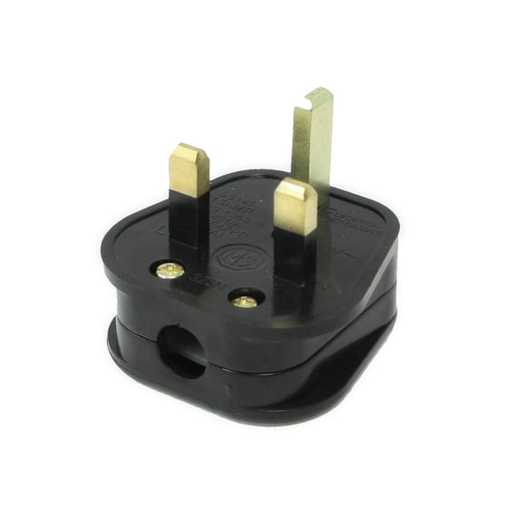 UK Type G 3-Pin Rewirable Plug, 13A 250V Black Replacement Electrical Connector with Gold-Tone Metal Pins, 2 x 1.8 x 0.8 inches for Compatible Power Cords