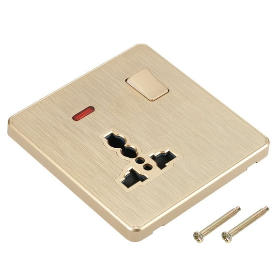 UK US Socket Switch Multi Power Outlet Gold Tone 250V 13A 88mmx86mm
