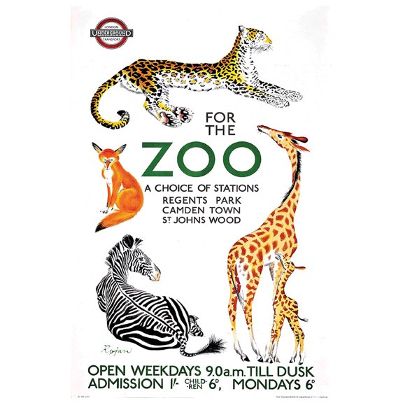 UK - Underground - For the Zoo - Vintage Travel Poster (11x17Inches(BlackWood-Framed))