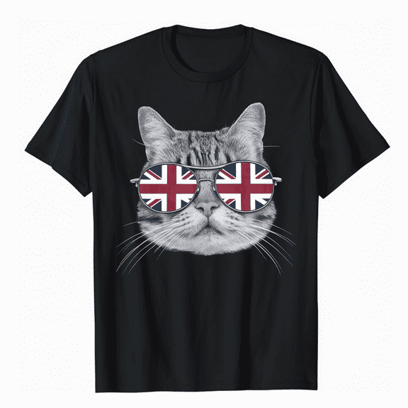 UK Union Jack British Flag England Cat Sunglasses Gift T-Shirt