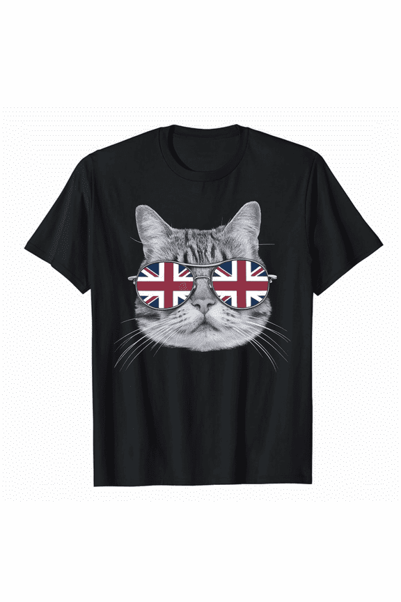 UK Union Jack British Flag England Cat Sunglasses Gift T-Shirt