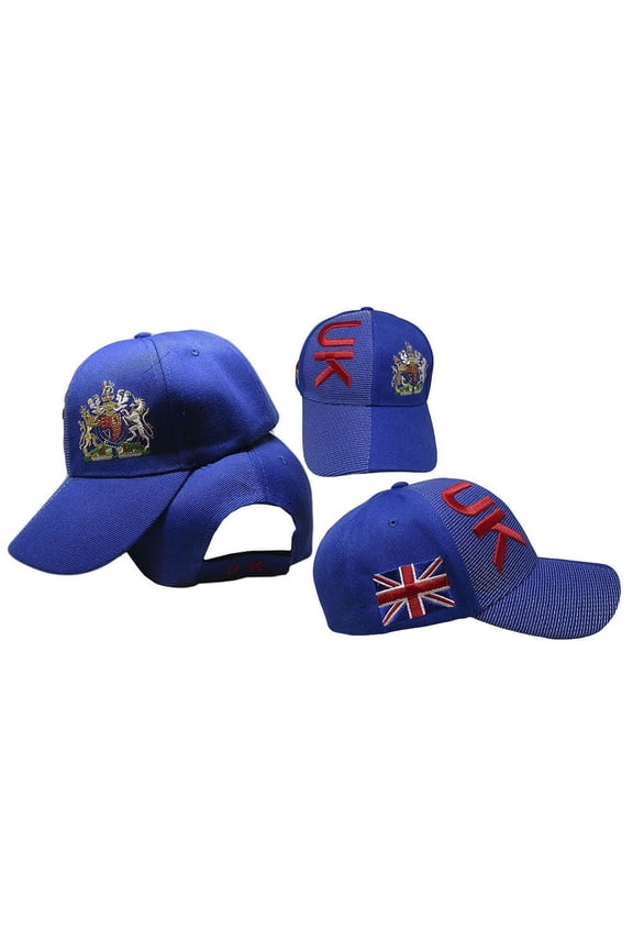 UK United Kingdom Country Letters Emblem Royal Blue 3-D Embroidered Cap Hat