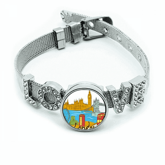 UK the United Kingdom London Bracelet Wristband Crystal Love Adjustable Bangle