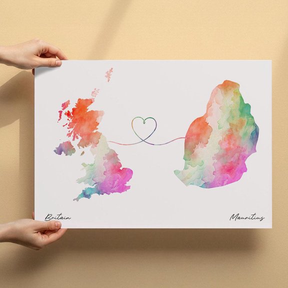 UK to Mauritius Map Canvas Wall Art 8x12 inch – UK to Mauritius Map Watercolor Canvas Wall Art – Minimalist Travel Inspired Home Decor