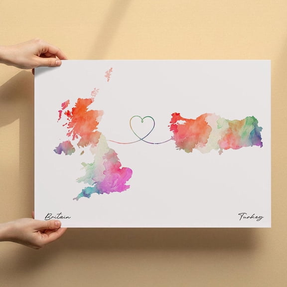UK to Turkey Map Canvas Wall Art 8x12 inch – UK to Turkey Map Watercolor Artwork Canvas – Contemporary Home Decor Poster