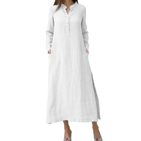 UKAP Autumn Long Sleeve Kaftan Maxi Long Dress For Women Winter Button V Neck Ethnic Style Paisley Long Sundress With Pockets for Ladies Size S-3XL