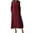 thumbnail image 1 of UKAP Autumn Long Sleeve Kaftan Maxi Long Dress For Women Winter Button V Neck Ethnic Style Paisley Long Sundress With Pockets for Ladies Size S-3XL, 1 of 3