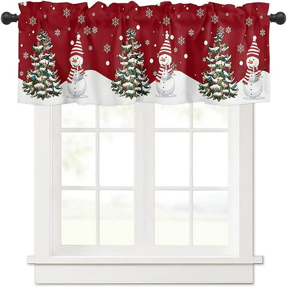 UKAP Cafe Tier Kitchen Valance Short Curtain Christmas Window Treatments Xmas Window Drapes Slot Top Curtain Panel Christmas Short Curtain G W:57"x H:22"