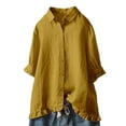 thumbnail image 1 of UKAP Plus Size Cotton Linen Loose Blouse Tops For Women Button Down Casual Summer Tops Short Sleeve Polo-Neck Linen Shirt Summer Tee Shirts Blouse, 1 of 2