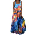 thumbnail image 1 of UKAP Floral Print Long Maxi Dress for Women Summer Casual Big Swing Dress Boho Loose Dress 3# Light Blue 3XL, 1 of 2
