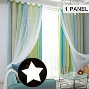 UKAP Green Gradient Grommet Room Darkening Curtain Panel Eyelet Blackout Window Curtain Thermal Insulated Window Drapes Hollow Out Star Curtain Valance For Kids Girl Bedroom-39" Width x 51" Length