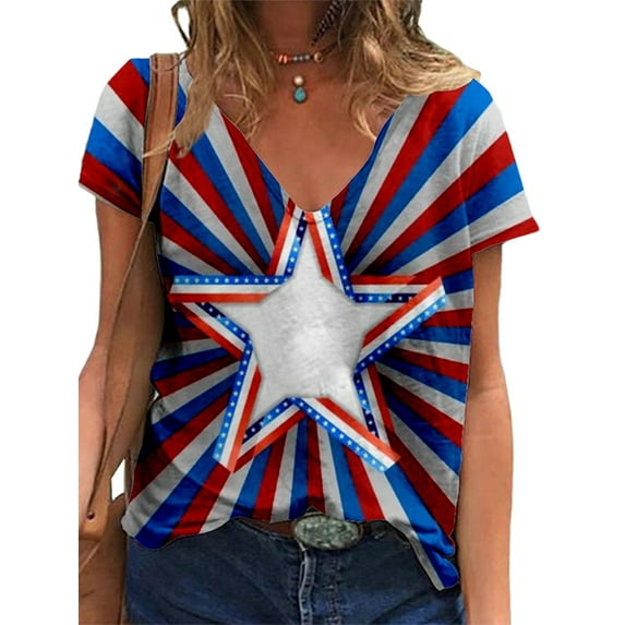 UKAP Ladies Baggy Patriotic T Shirt Women Comfy T-shirt Independence Day Dailywear Short Sleeve Casual Basic Top 7# S