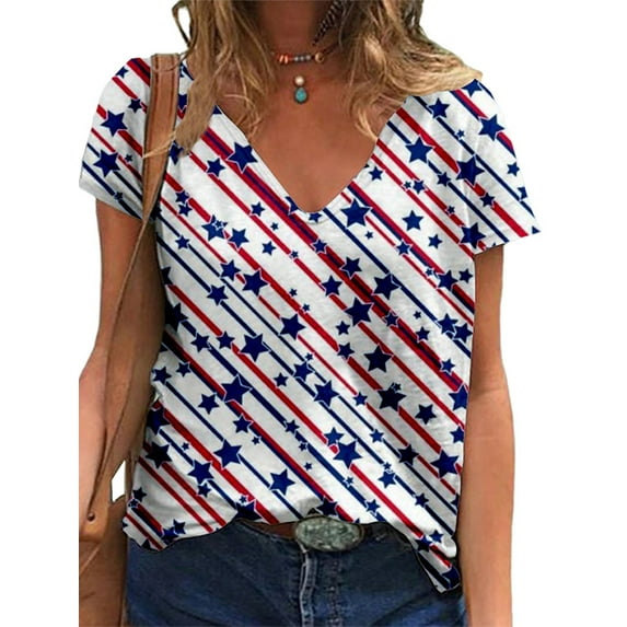 UKAP Ladies Baggy Patriotic T Shirt Women Comfy T-shirt Independence Day Dailywear Short Sleeve Casual Basic Top 9# M