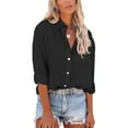 thumbnail image 1 of UKAP Ladies Casual Lapel Neck Tops Women Elegant Tunic Shirt Turn Down Collar Beach Long Sleeve Baggy Blouse Black M, 1 of 2