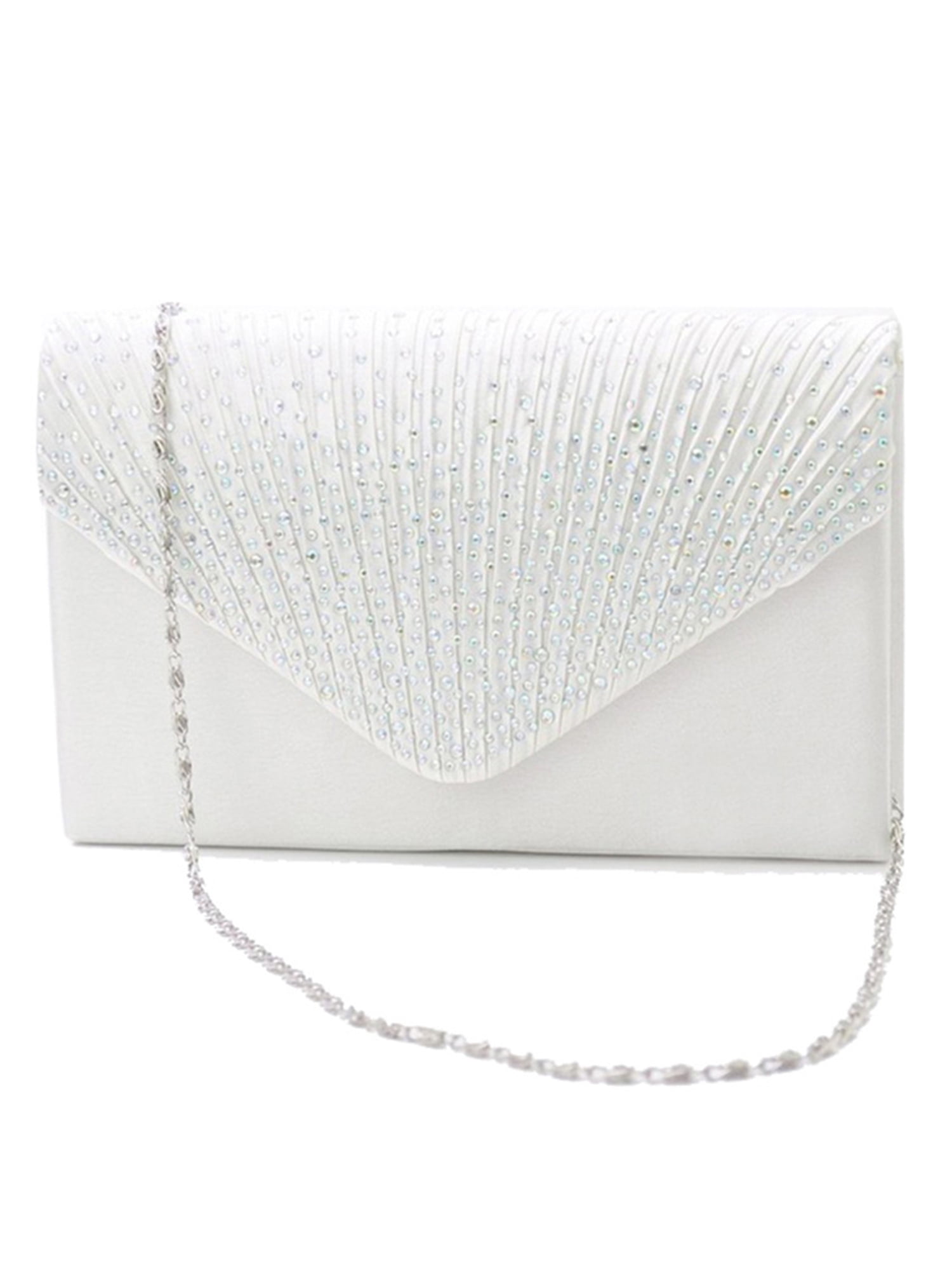 UKAP Ladies Designer Evening Bags Wedding Purse Women Formal Chain Handbag  Portable Party Prom Flap Clutch White 
