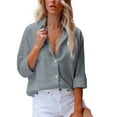 thumbnail image 1 of UKAP Ladies Elegant Solid Color Shirts Women Loose Blouse Lapel Neck Business Long Sleeve Casual Tops Gray L, 1 of 2