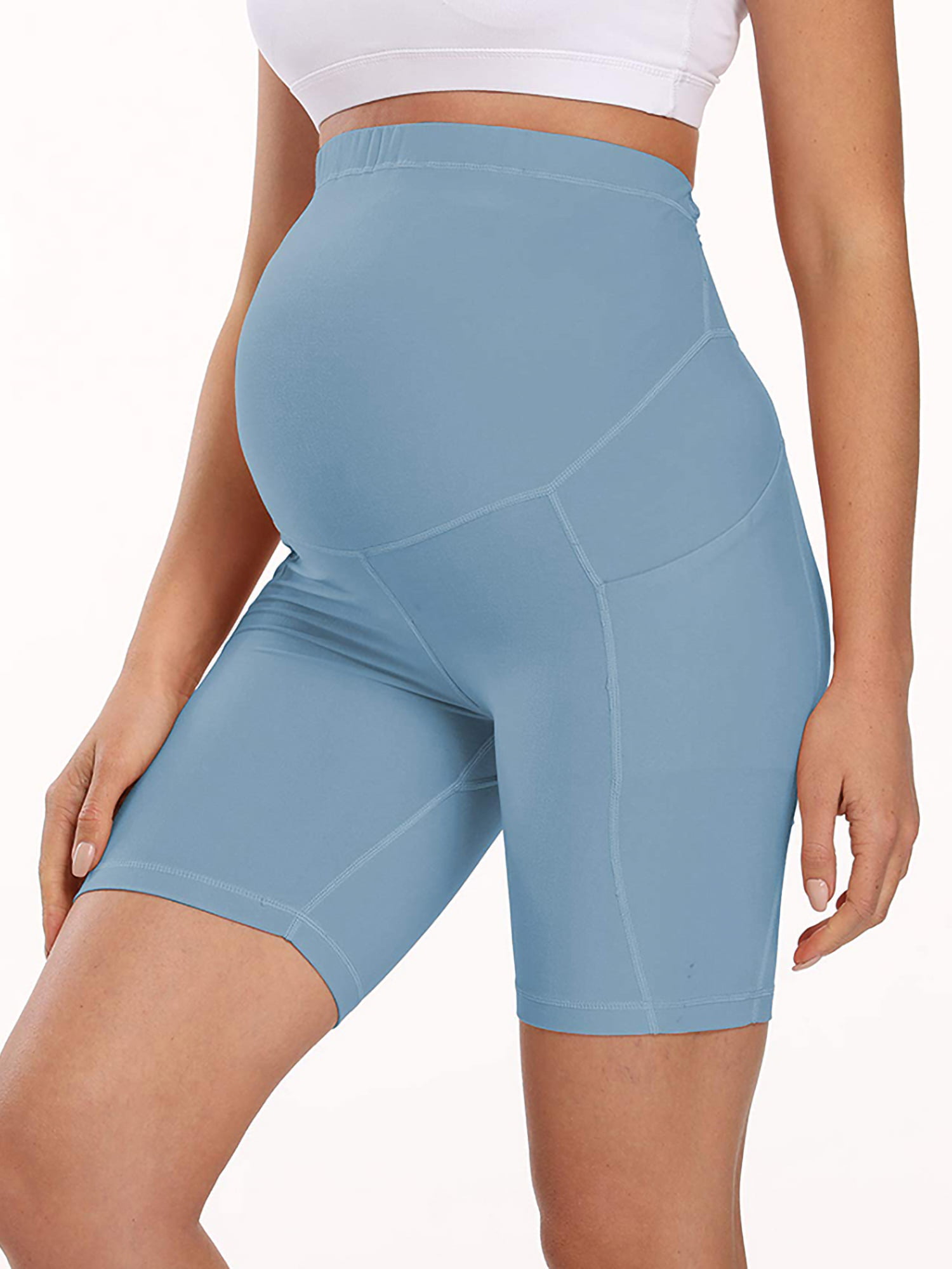 UKAP Ladies Maternity Over The Belly Active Lounge Comfy Yoga Short Pants  Workout Running Athletic Non See-Through Yoga Shorts Pockets 
