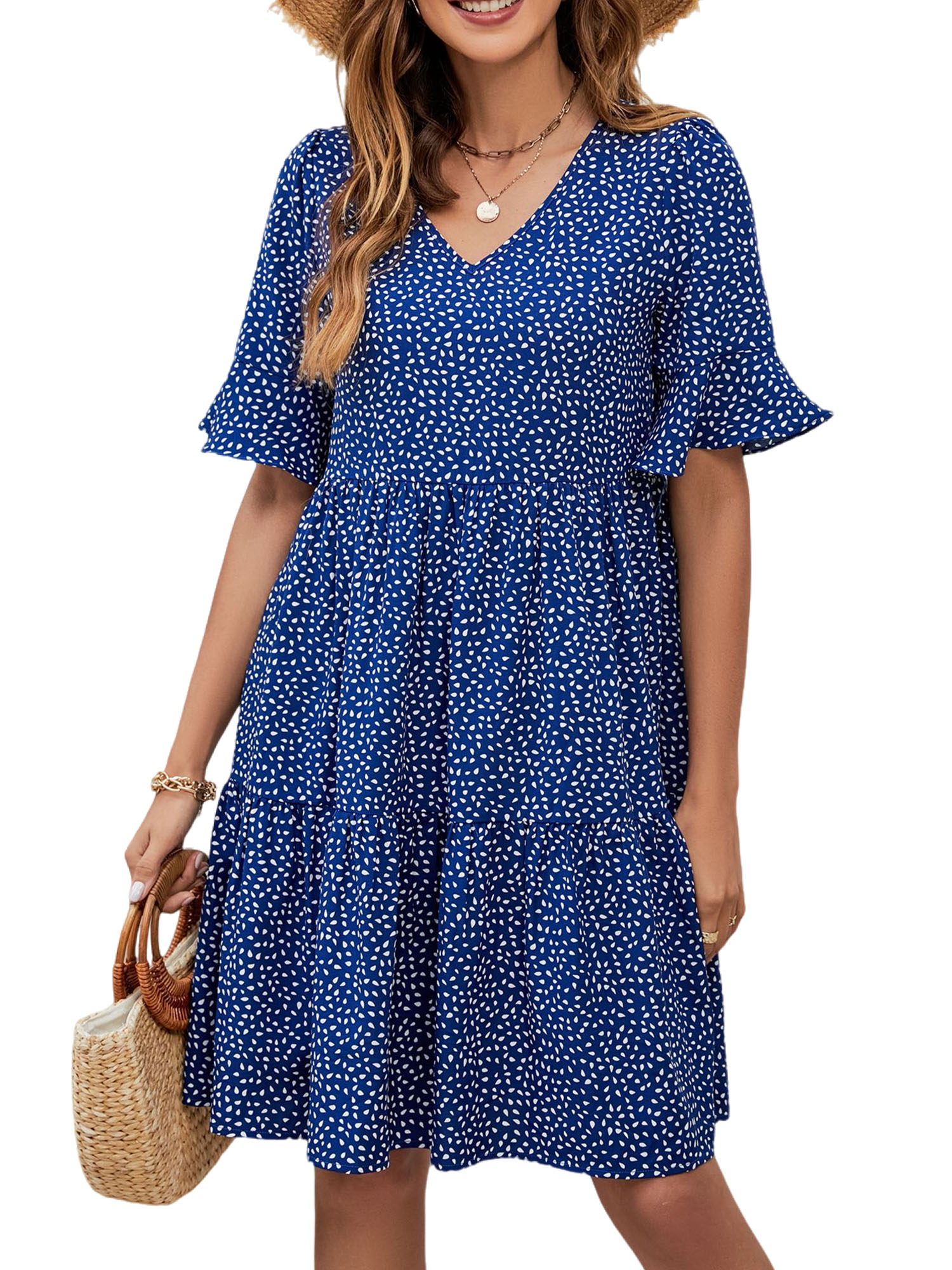 UKAP Ladies Short Dresses Ruffle Summer Beach Sundress Sleeve Mini