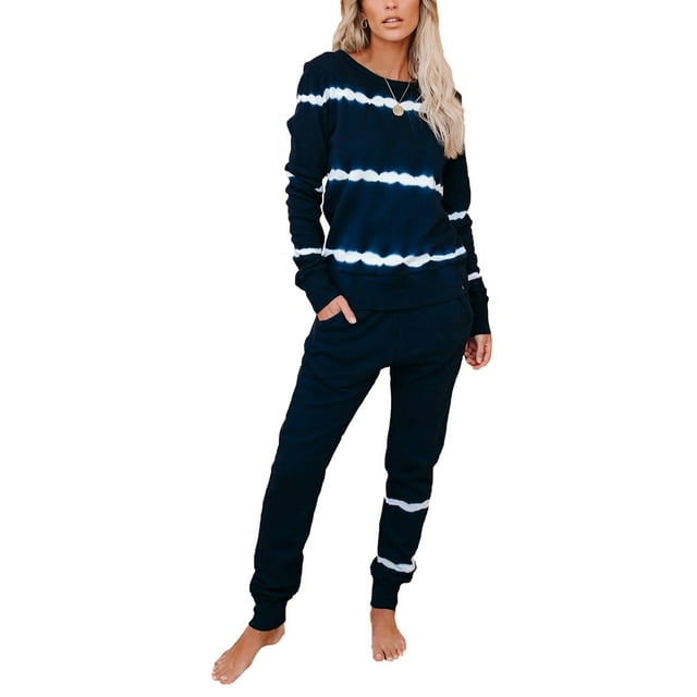 UKAP Long Sleeve Stripe Tops Casual Sweatpants Loungwear Sets for Women Mid Waist Sports Suit Workout Blouse Tracksuit Jumpsuit for Lady Activewear Outfits