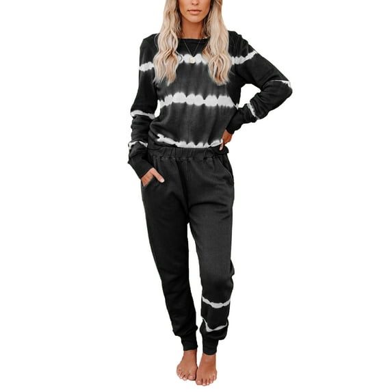 UKAP Long Sleeve Stripe Tops Casual Sweatpants Loungwear Sets for Women Mid Waist Sports Suit Workout Blouse Tracksuit Jumpsuit for Lady Activewear Outfits