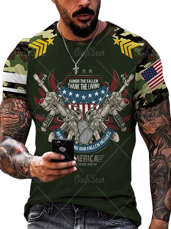 Men Casual Round Neck Tee Top Slim Fit Stylish Graphic Tees Hip Hop Streetwear Print Plus Size Tops