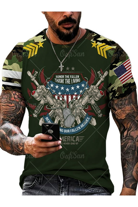 Men Casual Round Neck Tee Top Slim Fit Stylish Graphic Tees Hip Hop Streetwear Print Plus Size Tops
