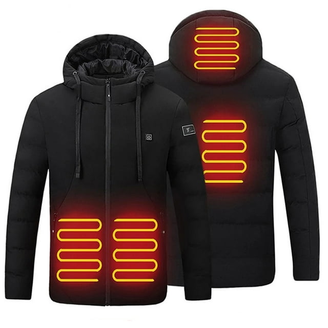 UKAP Men Heated Coat Electric Thermal Coat Jacket Winter Hooded Outwear Outdoor Heating Warm Jackets with 10000mAh Battery Pack