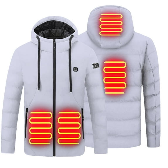 UKAP Men Heated Coat Electric Thermal Coat Jacket Winter Hooded Outwear Outdoor Heating Warm Jackets