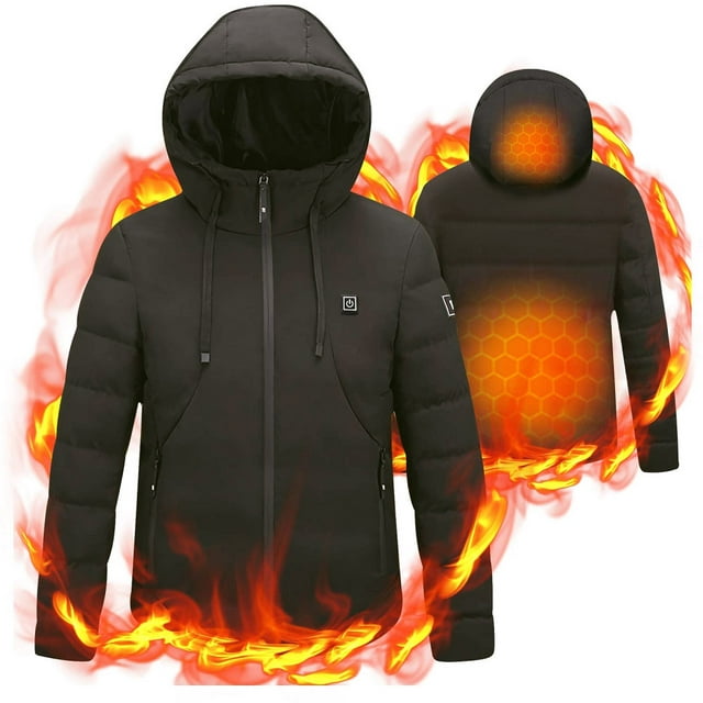 UKAP Men Heating Jacket Hooded Heated Coat Electric Thermal Outwear Outdoor Down Jackets with 10000mAh Battery Pack