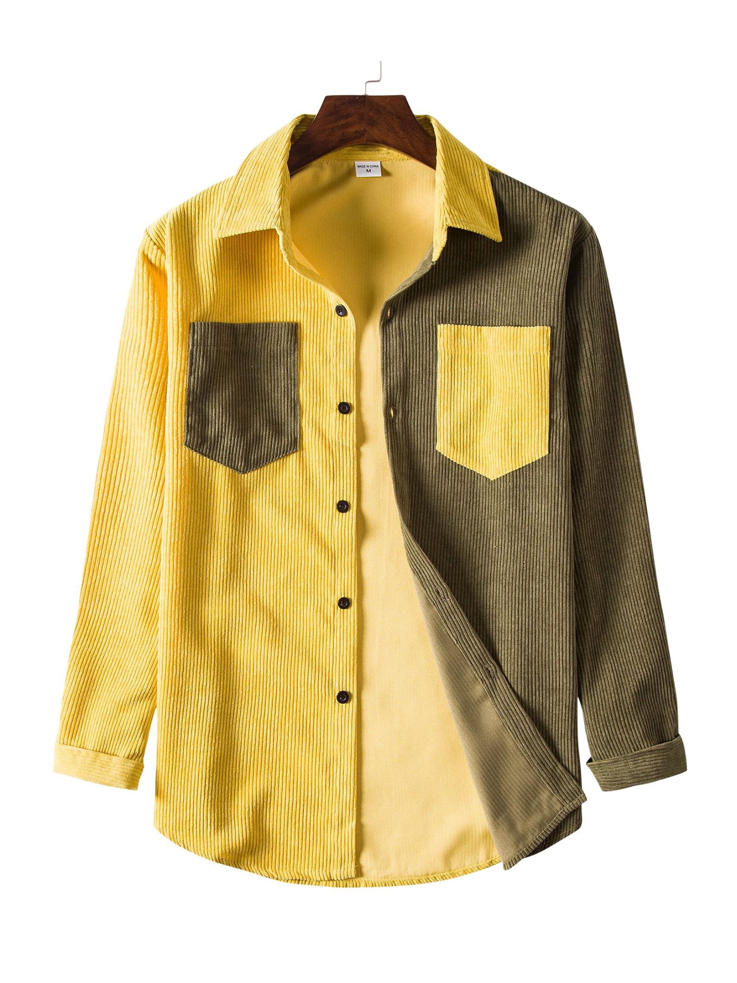 UKAP Men Regular Fit Corduroy Tunic Shirt Mens Patchwork Shirts