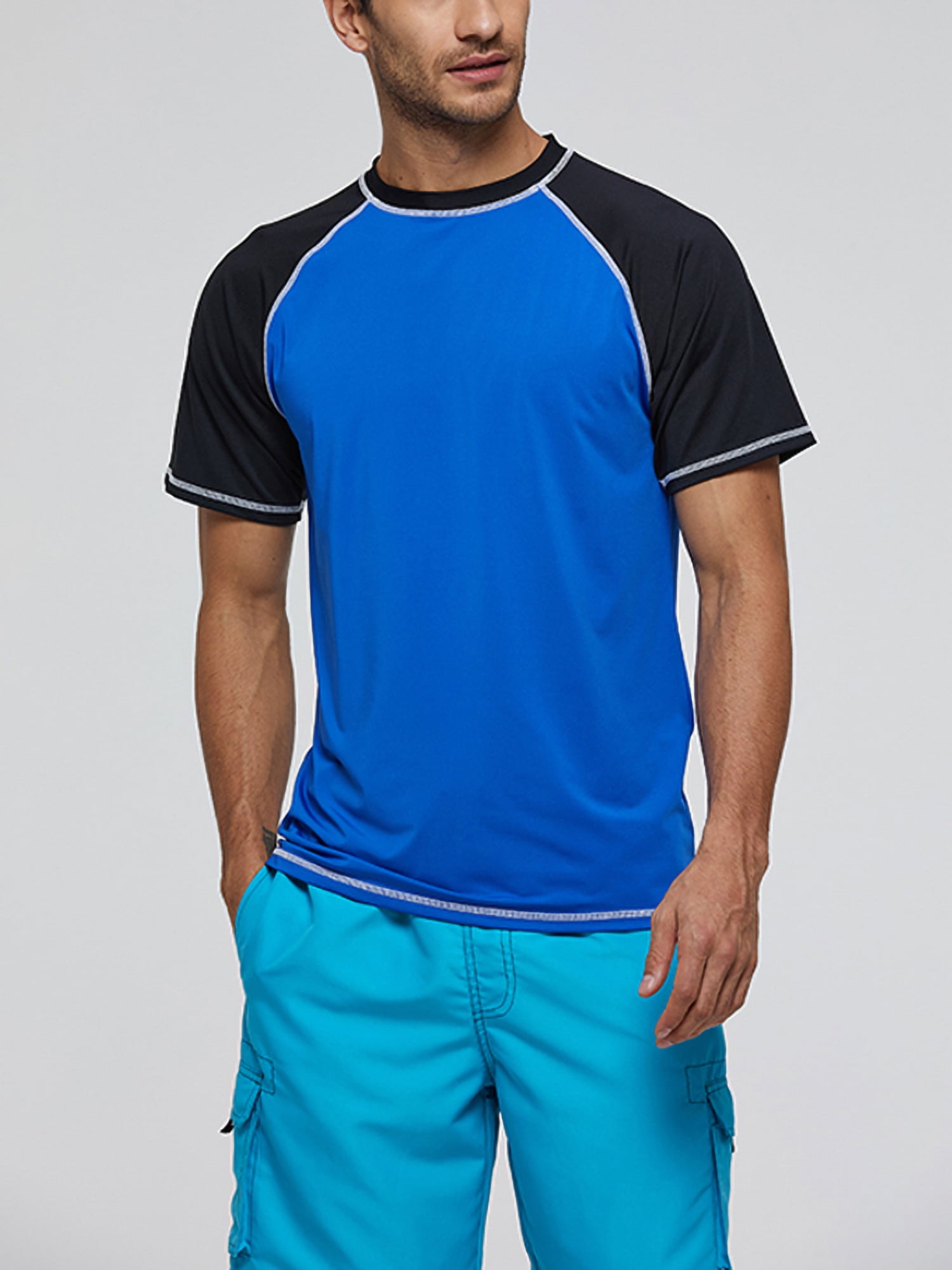 UKAP Men Short Sleeve Swim Tops Swim Shorts Bottoms Rash Guard UV Sun