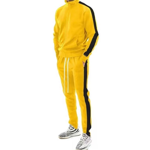 UKAP Men Tracksuit Set Long Sleeve Jogger Sets Two Pieces Sweatshirts+Pant Outfits With Pockets Sweatsuit Sports Yellow L