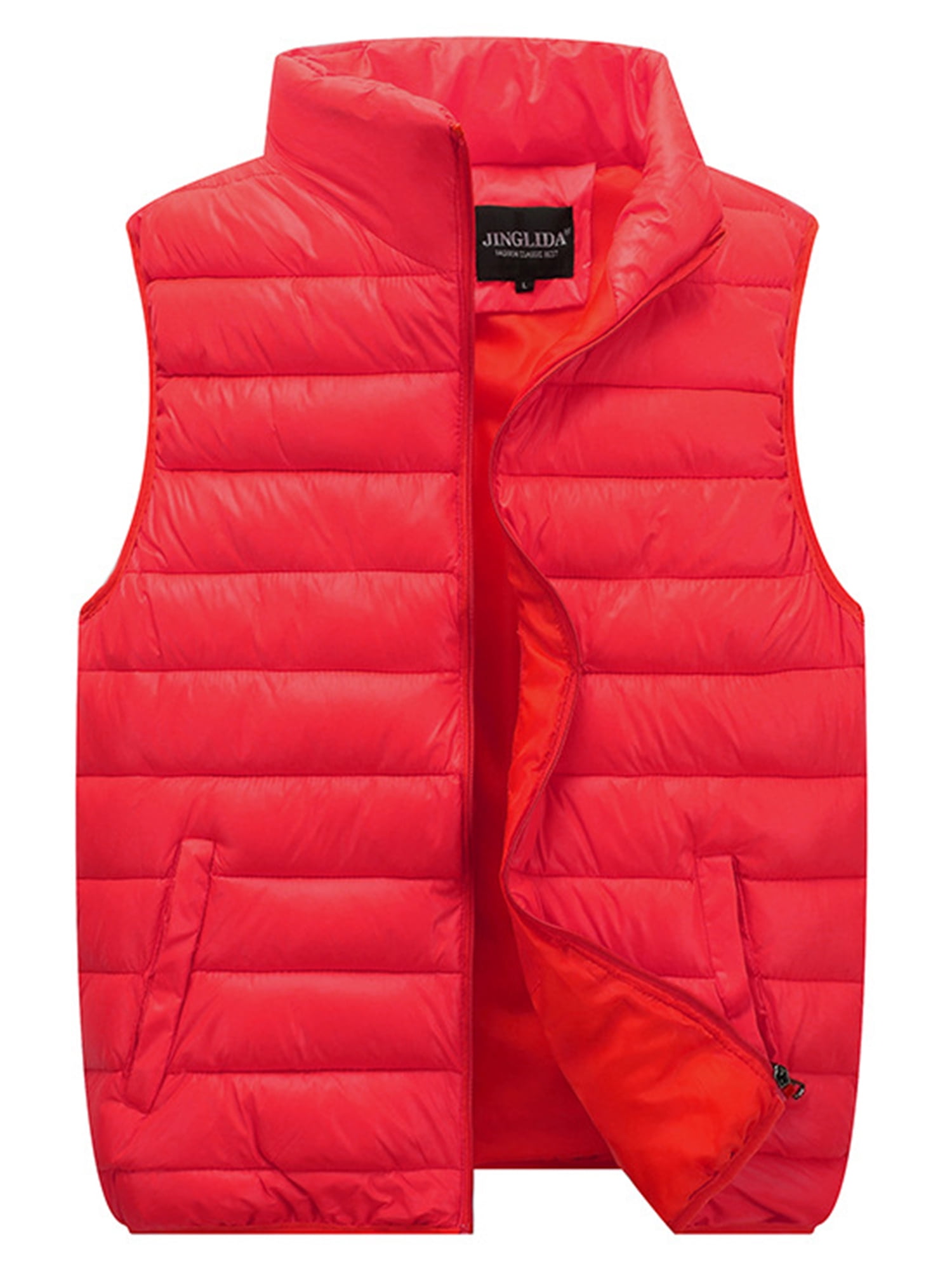 UKAP Men Waistcoat Full Zip Puffer Vest Stand Collar Down Vests Jacket Winter Outwear Warm Red