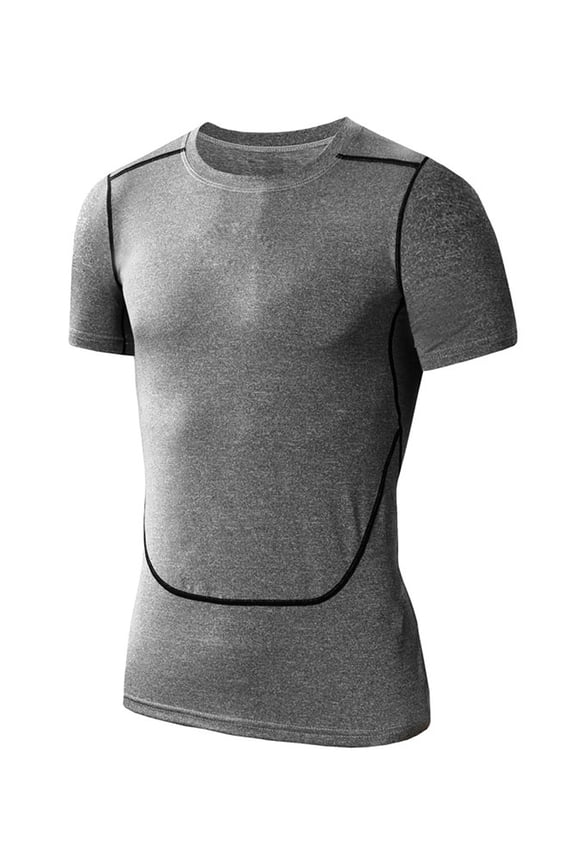 Mens Compression Quick Dry Shirt O-Neck Short Sleeve Casual T-Shirt Solid Color Bodybuilding Base Layer Activewear