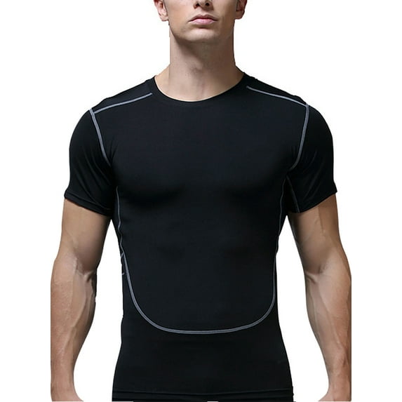 UKAP Mens Compression Quick Dry Shirt O-Neck Short Sleeve Casual T-Shirt Solid Color Bodybuilding Base Layer Activewear