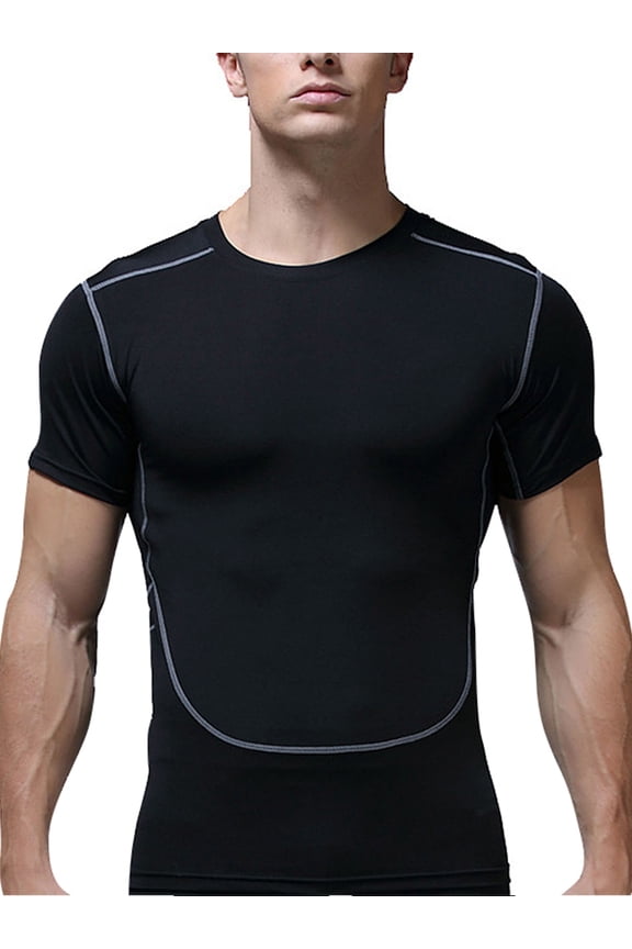 Mens Compression Quick Dry Shirt O-Neck Short Sleeve Casual T-Shirt Solid Color Bodybuilding Base Layer Activewear