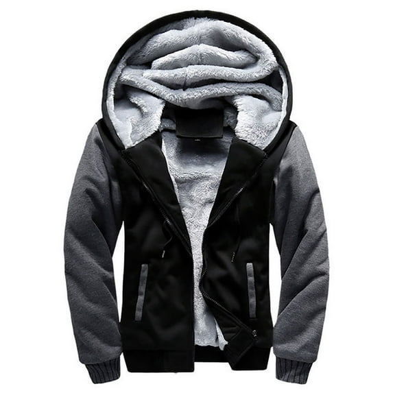 UKAP Mens Fleece Lined Jacket Winter Snow Hooded Warm Outdoor Sport Coats Color Block Fleece Sweatshirt Hoodies