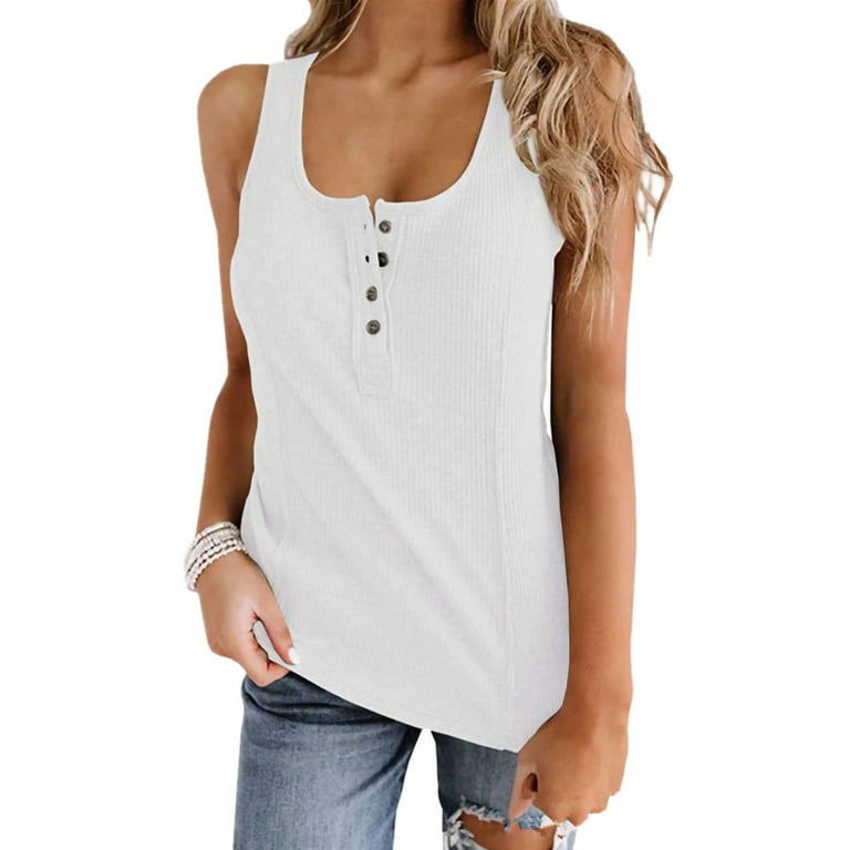 UKAP Ribbed Tank Tops for Women Button Down Scoop Neck Knit Shirts