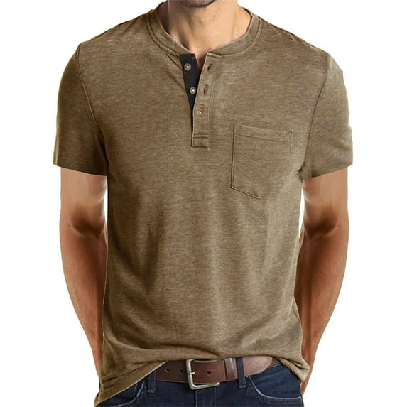 UKAP Short Sleeve Henley Shirts for Men Fashion Crew Neck Pullover Tops Men Casual Basic Tee T-Shirts