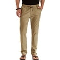thumbnail image 1 of UKAP Summer Solid Color Elastic Waist Trousers for Men Plain Drawstring Trousers Lightweight Straight Leg Jogger Pants with Pockets Deep Coffee M, 1 of 4